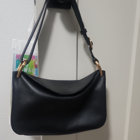 Madewell Handbags - Madewell Black Leather Shoulder Bag with Gold Accents